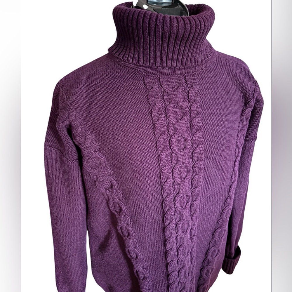 L.L. Bean Cable Knit Turtleneck Sweater Women’s Large Royal Purple